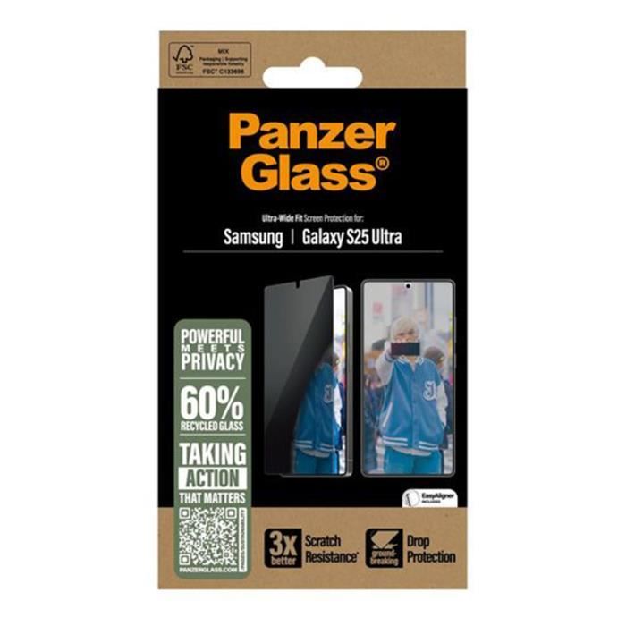 Protège-Écran Pour Galaxy S25 Ultra Filtre De Confidentialité Ultra-Wide Panzer Glass Noir Transparent