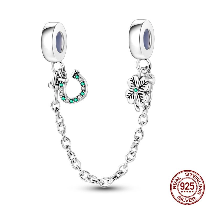 Original 100% 925 Silver Star Moon Safety Chain Fit 925 Original Bracelet & 3mm Bracelet DIY Jewelry Making Women Gift