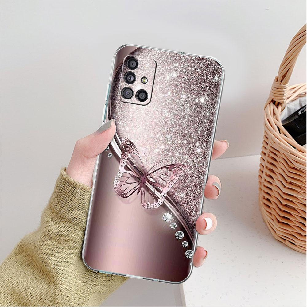 Прозрачный чехол для Samsung Galaxy A52 A12 A51 A32 A21s A71 A32 A22 50 A70 A31 A72 5G чехол для телефона Красивая розовая бабочка