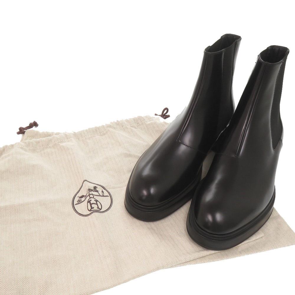 Used AUTHENTIC HERMES side gore boots short boots Black Leather
