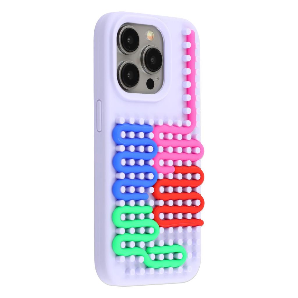 For iPhone 15 Pro Max Case 3D Stress Relief DIY Colorful Bar Silicone+PC Phone Cover Dots Design