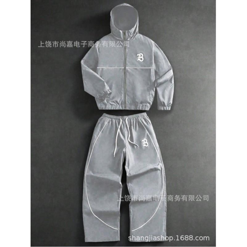Mens Letter Print Hooded Zip Jacket Tracksuit Casual Sportswear Set S-6XL