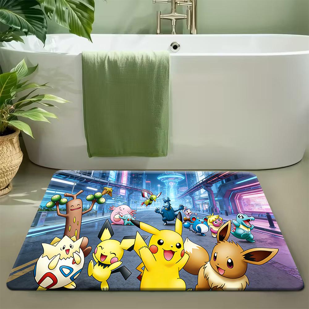 Anime Pokemon Greninja Water Splash Print Non-slip Doormat, Soft Absorbent Floor Rug for Home Decor