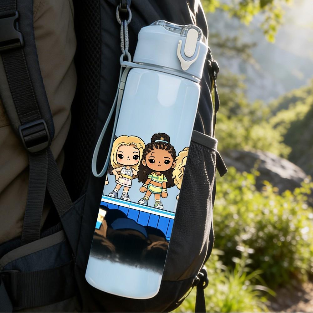 1PC Girls On Boat Trip Scene 750ml Color Plastic Sports Water Bottle Leakproof Flip Straw Lid Suitable for Sports Office Home Use