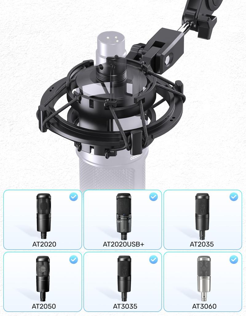 Etour Shock mount for AT2020 condenser with windscreen Audio-Technica microphone, (microphone mount)
