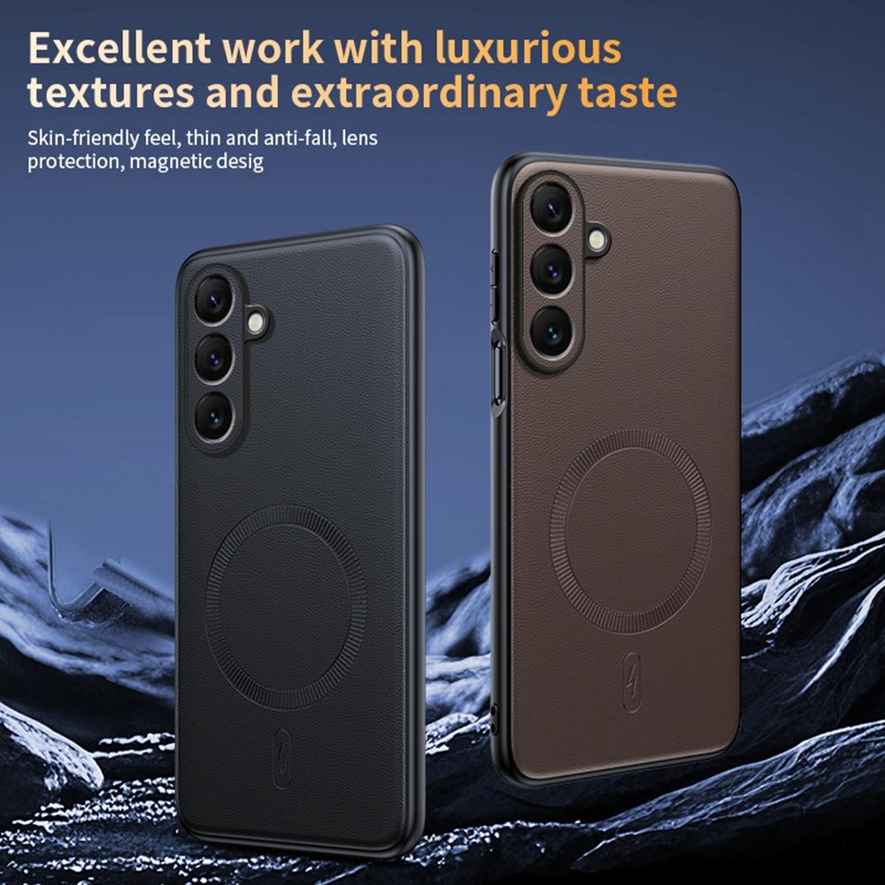 Чехол для Samsung Galaxy S25+ Совместимый с MagSafe Кожаное покрытие ТПУ+ПК Чехол для телефона