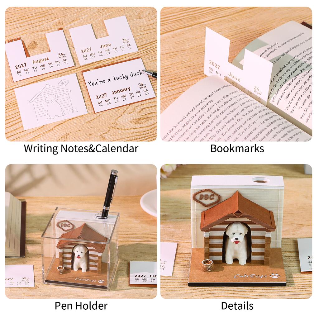 Cute Puppy Dog House 3D Memo Pad Creative Animal Sticky Notes Paper Sculpture Desk Decoration Pet Lover Gift Notes Paper