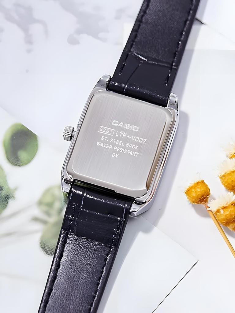 Casio Женские кварцевые часы с кожаным ремешком и черным циферблатом LTP-V007L-1B