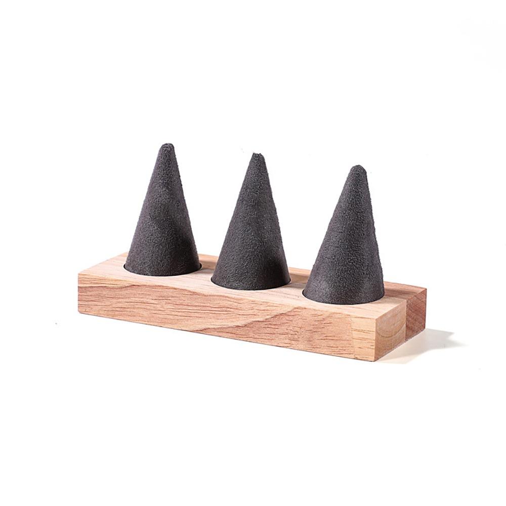 Jewelry Display Cone Shape Rings Holder Storage Rack Wooden Rings Organizer Girls Women