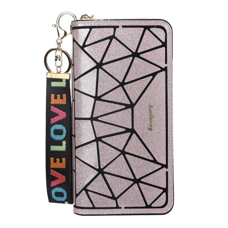 Women's Fashion Shiny Long Wallet with Lanyard Pu Leather Clutch Bag Zipper Cell Phone Bag Ladies Multi-card Coin Purse