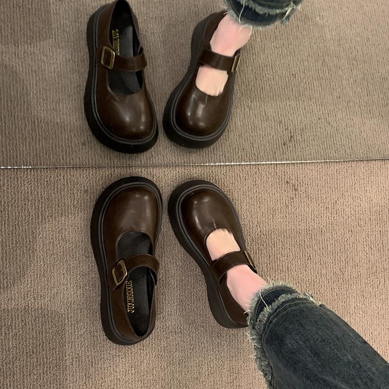 Leather Platform Mary Jane Shoes Women's New Autumn Women's Shoes Versatile Height-increasing Small Leather Shoes Loafer Single Shoes