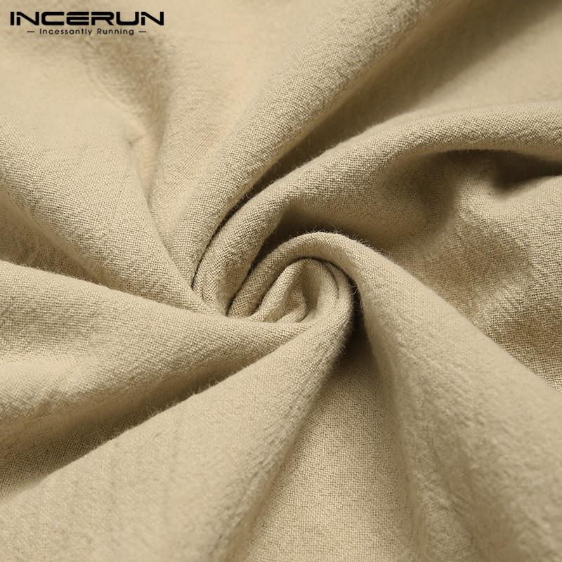 Мужская хлопковая винтажная рубашка без пуговиц INCERUN