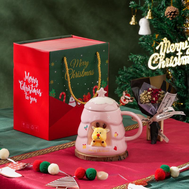 Creative Relief Christmas Tree Ceramic Cup High Looking Mug Cute Cartoon Christmas Cup Gift Christmas Water Cup
