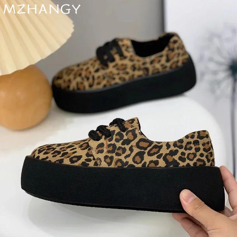Leopard Women Platform Shoes Flats Suede Casual Sneakers Woman 2024 Trend New Cozy Walking Shoes Autumn Brand Mujer Zapatillas