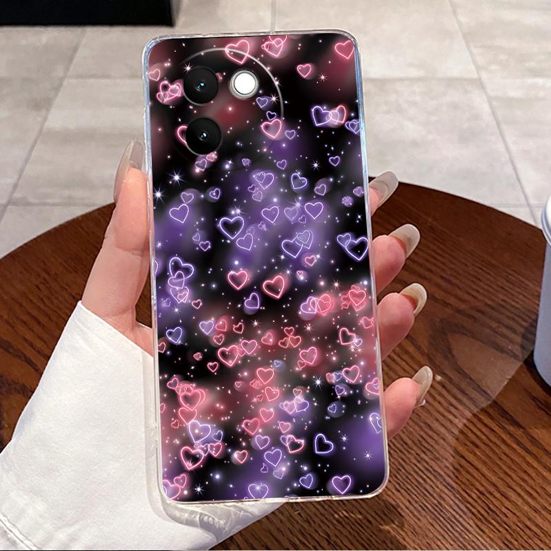 Чехол для Vivo V30e 5G V2339 Корпус Роскошный Милый Сердце Любовь Кролик Забавный Узор Крышка Прозрачный ТПУ Силикон Мягкий Чехол для Телефона