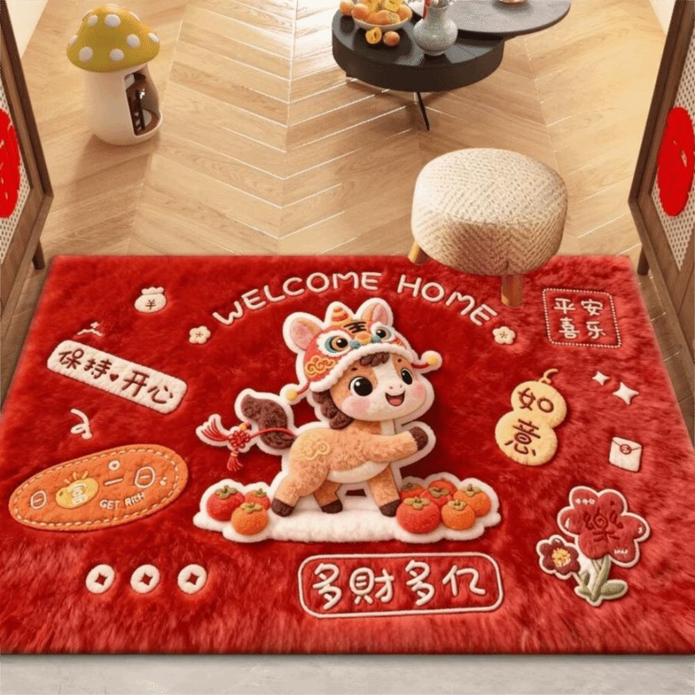 40*60cm Year of The Horse Floor Mat Cartoon Design Quick-Dry Material Pony New Year Door Mat Non-Slip Entryway Doormat