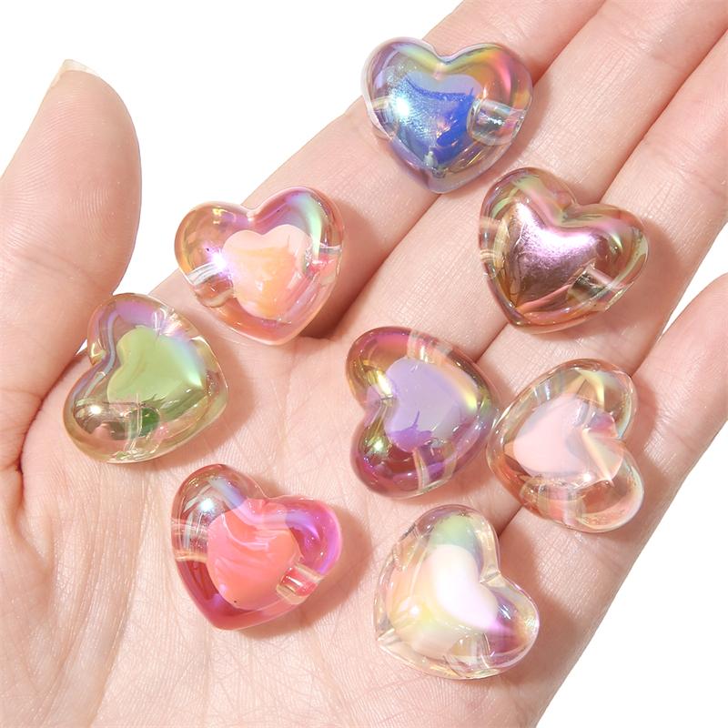 Акриловые прозрачные красочные бусины-сэндвич-сердца для DIY ожерелья, браслета, серьг, изготовления ювелирных изделий