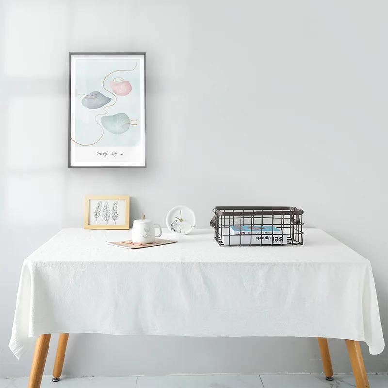 White Rectangular Cotton Tablecloth Washable Table Cover for Wedding Party Birthday Kitchen Dining Room Living Room Decor
