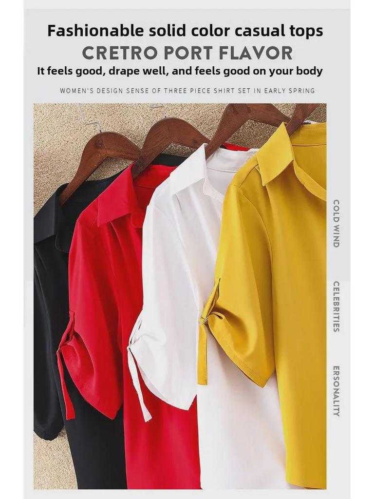 Женское лето 2023 г.: Свободная рубашка из шифона с зауженной талией, средней длины с короткими рукавами, модный большой размер.