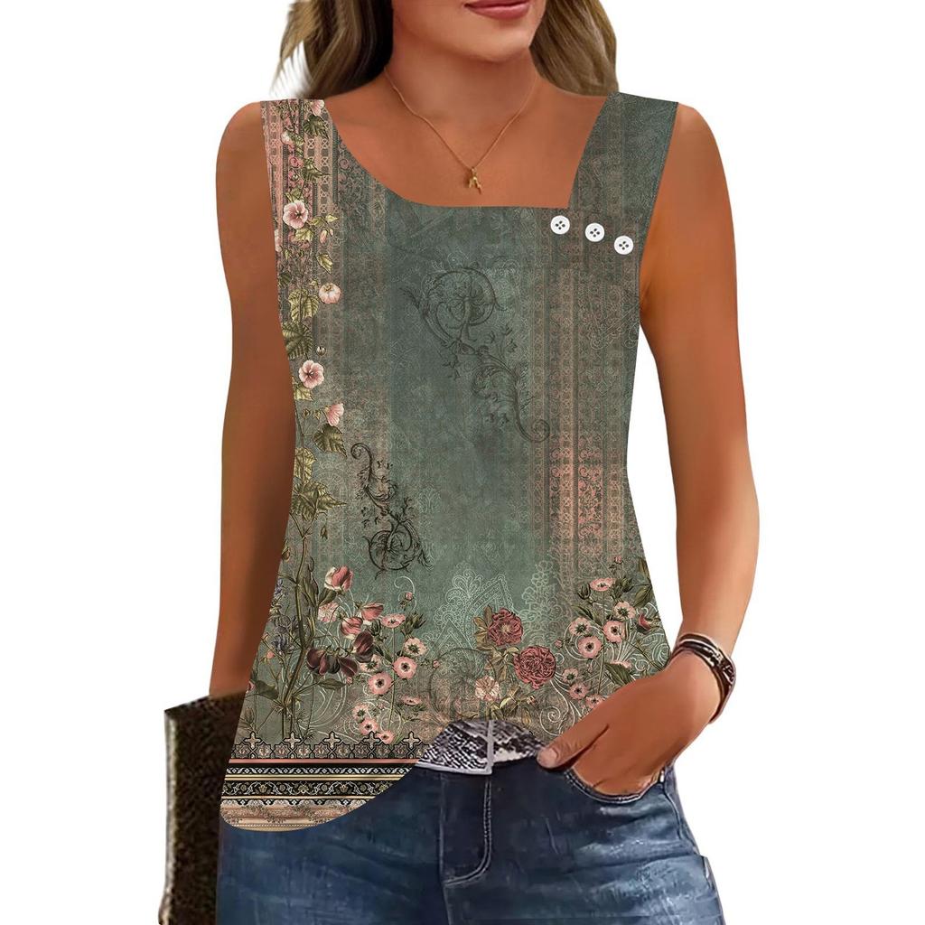 Женские летние майки с квадратным вырезом, без рукавов, на пуговицах, повседневные, нарядные туники, базовые, для работы, футболки, блузки