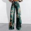 Women Jeans Button Zipper Fly Straight Leg Denim Pants with Pockets Digital Flower Print Long Trousers Streetwear