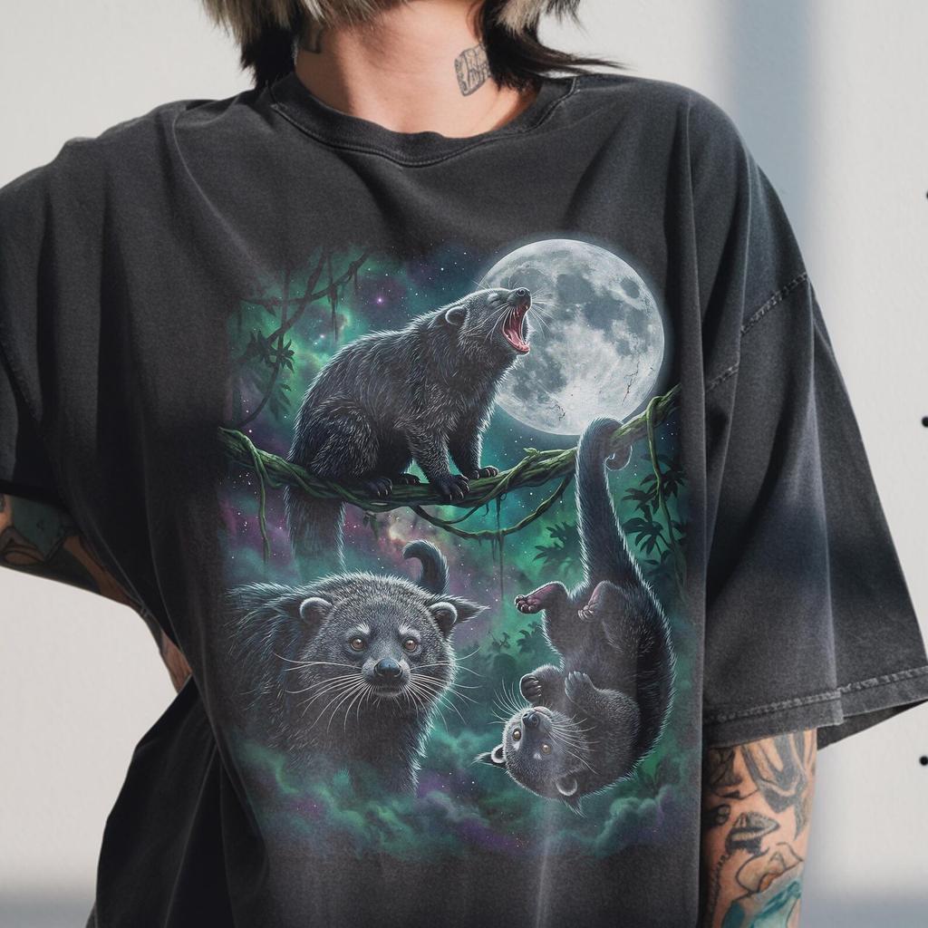 Three Binturong Moon Shirt, Vintage 90s Graphic Tee, Bearcat Forest Animal Lover Gift