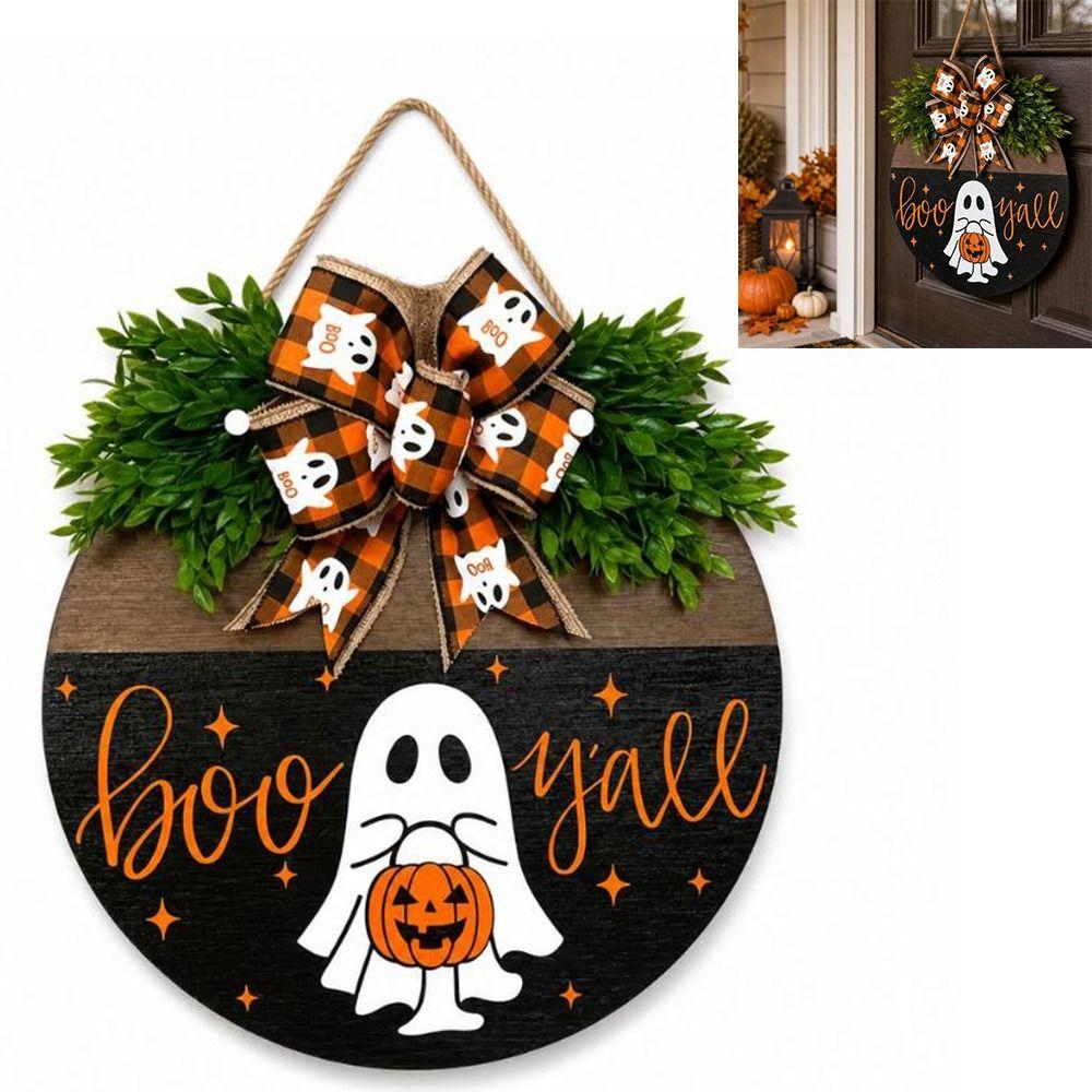 Ghost Welcome Door Hanger Round Door Sign Wreath New Round Doorplate Halloween Festival Decoration