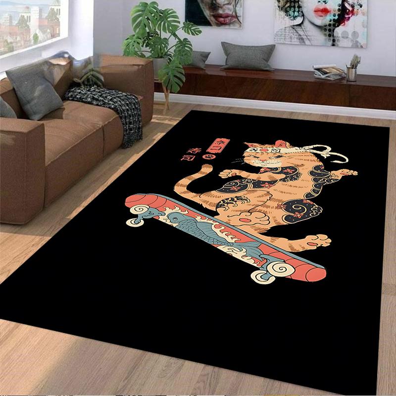 "Unique Cat Skateboarding Carpet with Japanese Sushi Style Design" Suitable for use as an anti-slip for living room bedroom sofas