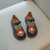 Baby Girls Leather Shoes Kids T-strap Flats with Sweet Flowers Toddlers Children Kindergarten School Princess Fashion Shoes Soft