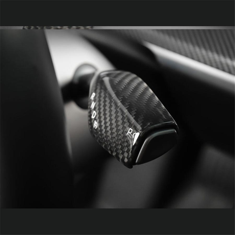 For Tesla Model 3 Y Gear Shift Cover Steering Wheel Accessories Glossy Carbon Fiber Look