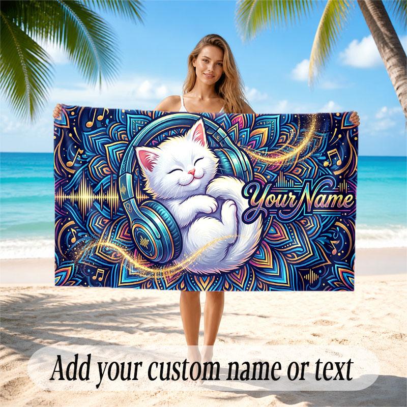 Music General Theme Beach Towel Personalized Custom Name & Text Soft Quick Dry Beach Towel for Swimming Travel