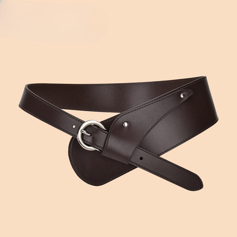Genuine Leather Waist Seal Pin Buckle Women's Fashionable Versatile Coat Waist Tucked Waist Retro Belt European and American Style Belt Women