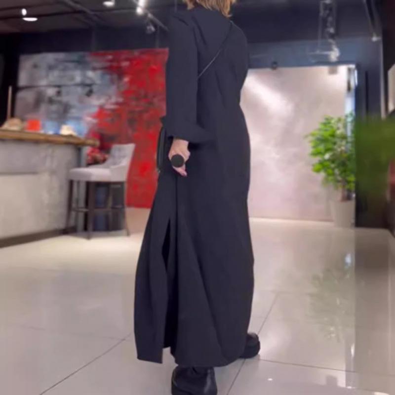 Женское осенне-зимнее повседневное платье с V-образным вырезом и длинными рукавами