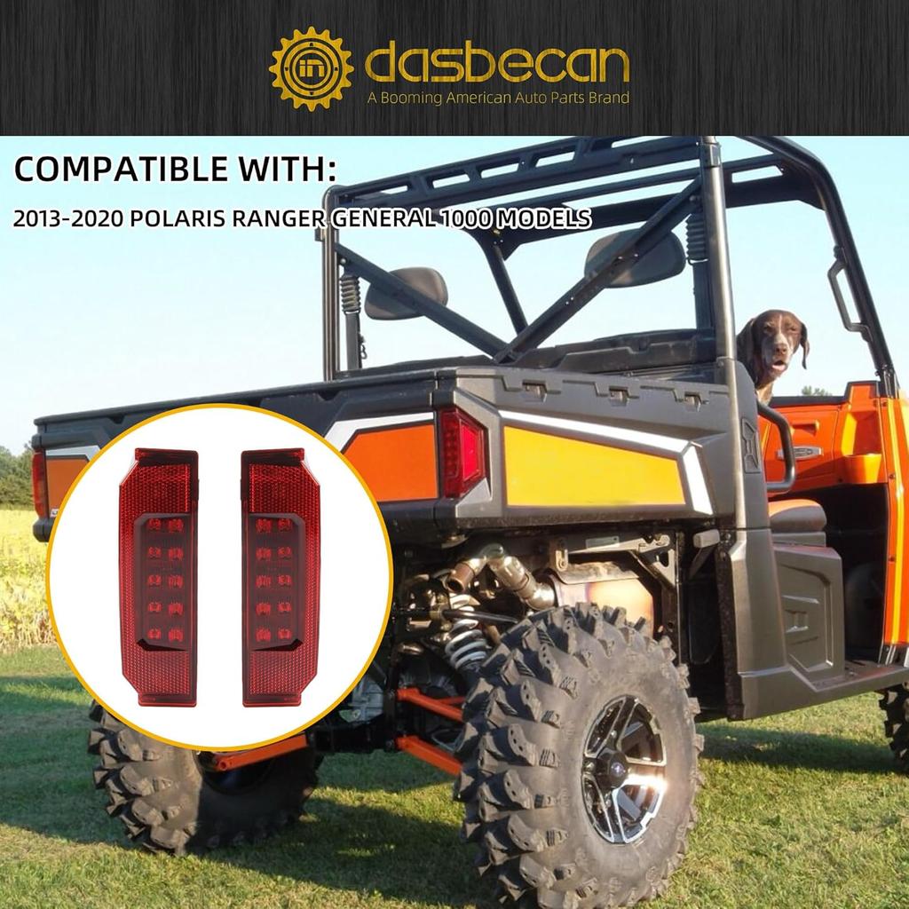 Dasbecan 2Pcs UTV Tail Light Assembly Red LED Taillight Rear Brake Stop Light Running Light Compatible With Polaris Ranger 570 Full Size XP 900 RGR
