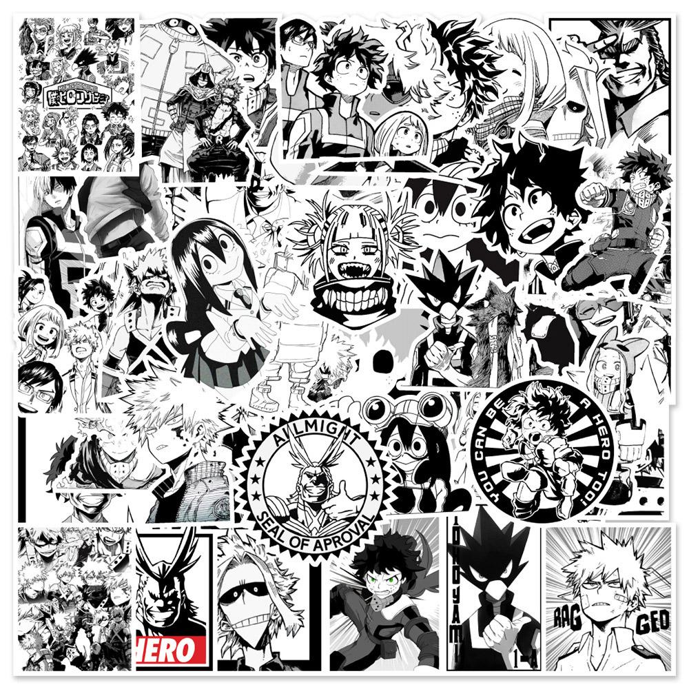 10/30/50 шт. Классические аниме-наклейки My Hero Academia Черно-белые манга-наклейки DIY для скейтборда, багажа, телефона Крутая наклейка Упаковка