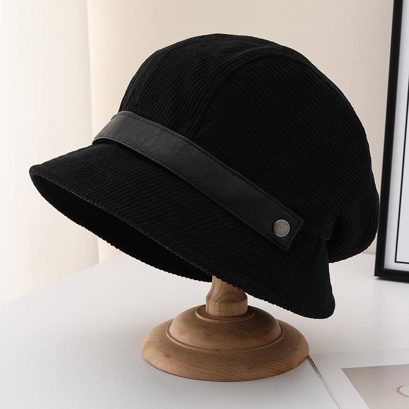 Corduroy bucket hat women's new autumn and winter retro versatile big head circumference beret showing washbasin hat