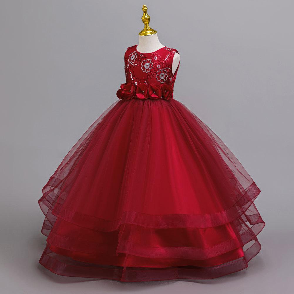 Платье для вечеринки для девочек, юбка, цветочное сетчатое тюлевое платье-пачка, для детей среднего и старшего возраста, длинный рождественский костюм для выступления 632 Детское принцессное