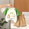 Boys' 2-Piece Cotton Set - Cartoon Animal Print Short Sleeved T-shirt + Matching Shorts - High-Quality Cute Baby Clothes -S-XXL