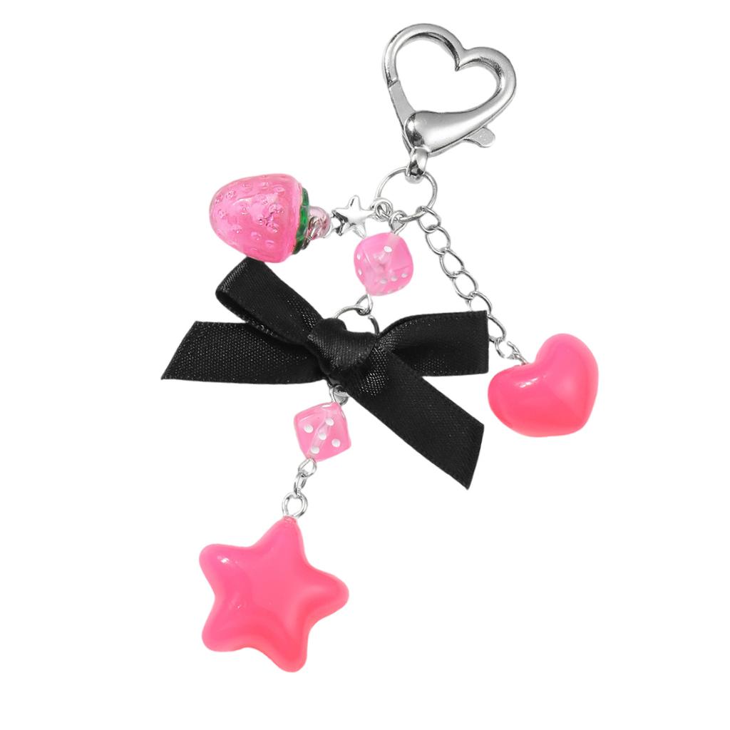 Charming Acrylic Keychain Accessory Attractive Bowknot and Star Strawberry Key Rings Heart Keychain for Daily Use