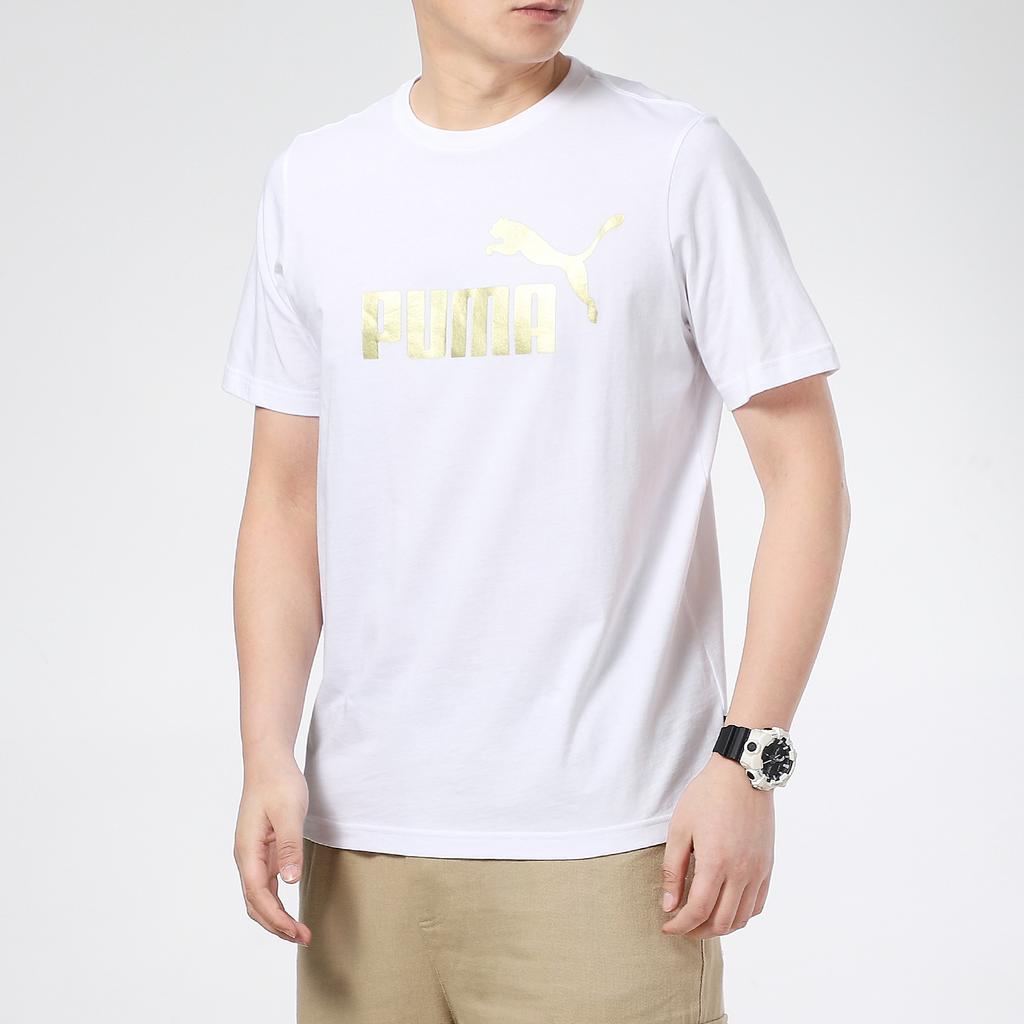 Puma Logo Print Crew Neck Knit Tee Men Tops White 845573-02