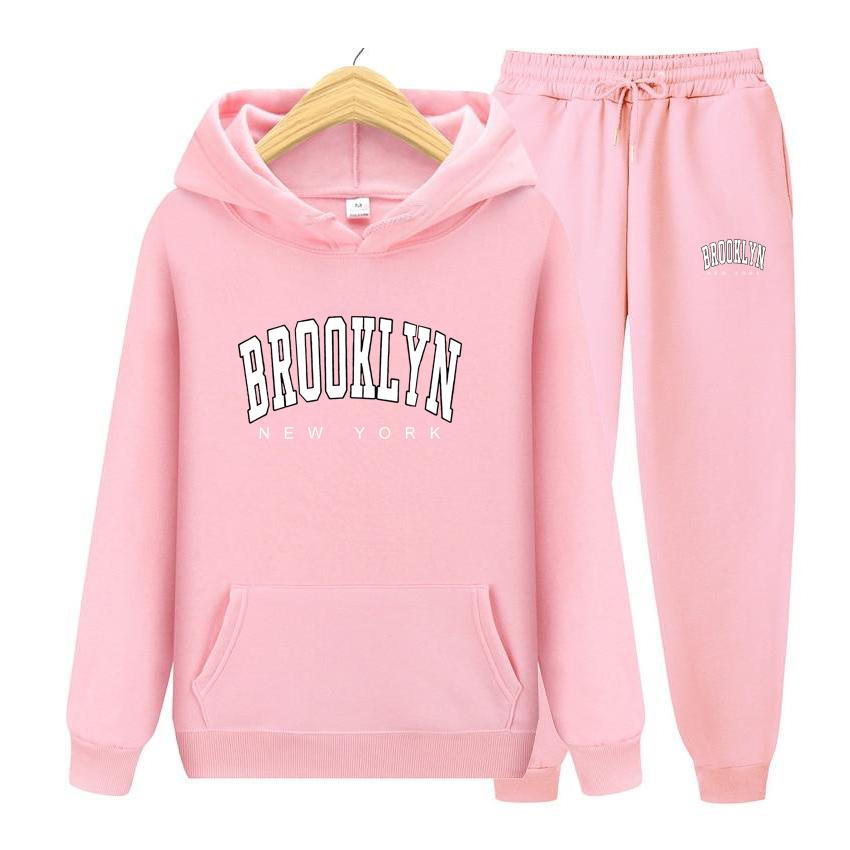 Женский комплект с капюшоном и длинными рукавами Brooklyn New York, качественная одежда с принтом, классический простой спортивный костюм, универсальная одежда в стиле Харадзюку