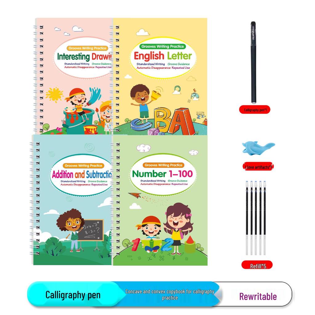 Детская тетрадь для копирования с углублениями, полностью на английском языке: Буквы, Цифры, Рисование для детей 3-5 лет - Контроль ручки и Раннее развитие
