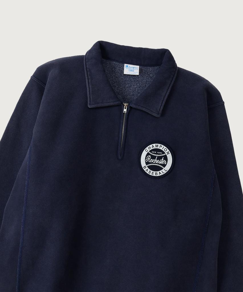 CHAMPION Reverse Weave Baseball Patch Regular Fit Fleece-Lined Half Zip Midnight Blue