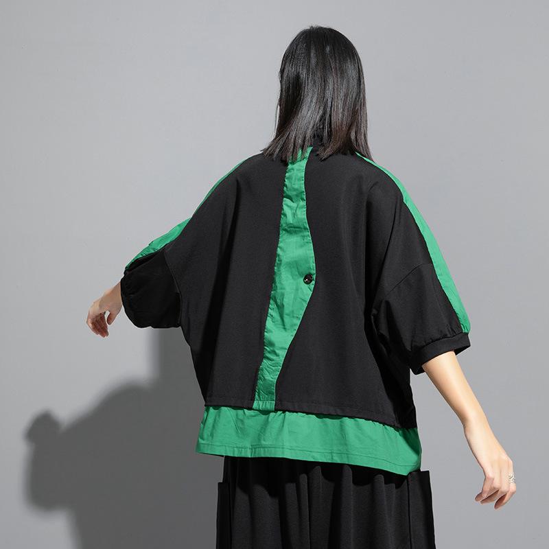 Short Sleeve Oversized Vintage Patchwork Casual Loose Summer T Shirt Tops Women T-shirt