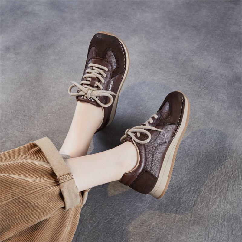 Johnature Genuine Leather Lace Up Women's Sports Shoes Retro Soft Sole Comfortable And Lightweight Sneakers