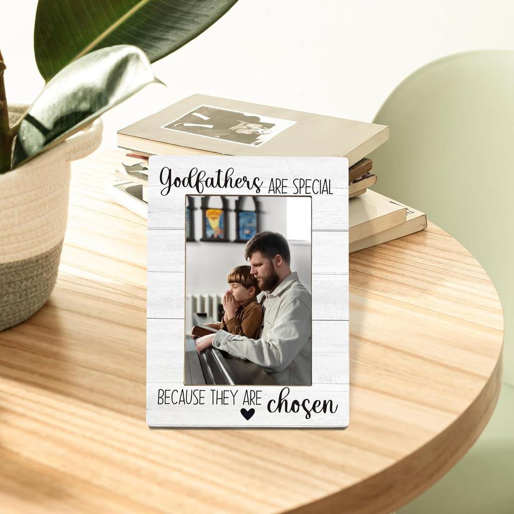 Godfather Gifts Picture Frame, God Father Gifts for Men, Appreciation Photo Frame 4X6, Godfathers Are Special Because They Are Chosen Wooden Photo
