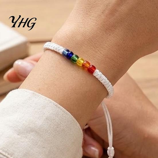 Rainbow Beaded Wristband Beads Bracelet for Men Women, Handmade Minimalist Rope Braided String Bracelet, Adjustable Woven Colorful Rice Bead Jewelry