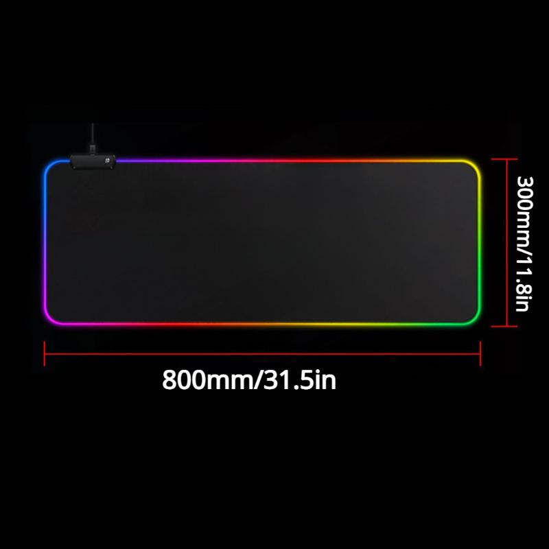 1 шт. большой игровой коврик для мыши RGB с 14 режимами освещения, сенсорное управление, расширенный мягкий коврик для компьютерной клавиатуры, нескользящая резиновая основа