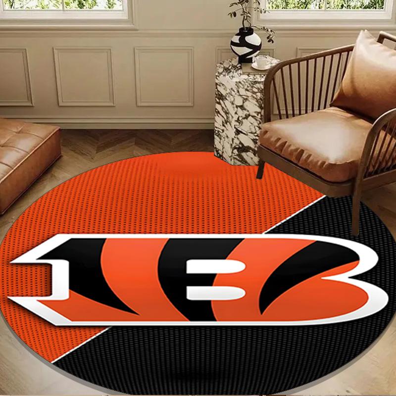 Bengals Team Logo Artwork Round mat, Anti-slip Circle Carpet Chair rug For livingroom,Bedroom, doormat home decor Gift Christmas Gifts