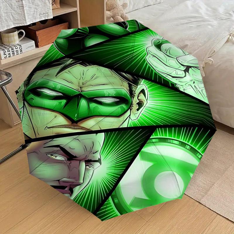 1pc Green Lantern Automatic Open/Close Umbrella Compact Folding Umbrella with 8-Rib Shaft lightweight esign, for Women/Men1133A